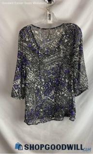 Chico's Women's Black/Purple Design Pattern Sheer Blouse - Sz S