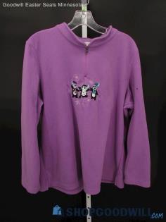 Christopher & Banks Women's Vintage Lavender Embroidered 1/4 Zip Sweater SZ XL