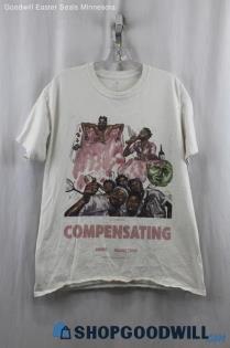 CLBN Mens White Graphic 'Compensating' Tee Sz L