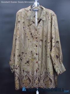 VTG Working Classics Women's Sheer Brown/Yellow Paisley Button Blouse Size 18/20