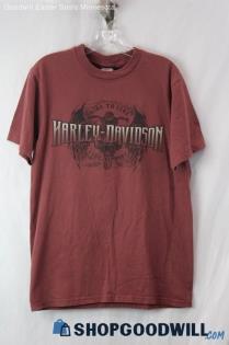 Harley Davidson Men's Maroon "Ride To Live, Live To Ride" Printed T-Shirt SZ M