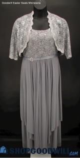 R & M Richards Women's Grey Lace Sequin Bodice Scoop Neck Formal Gown SZ 12