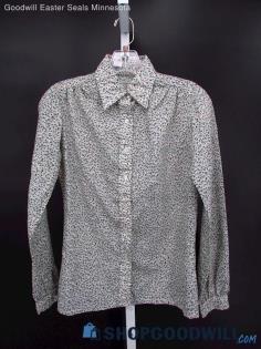 Vintage Women's White/Multicolor Pattern Button-up Long Sleeve Shirt SZ XS