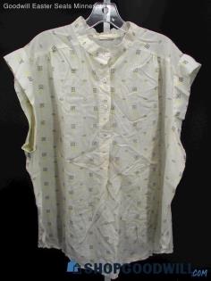 Main Berry Women's Vintage White Geometric Pattern Button Front Blouse SZ 8