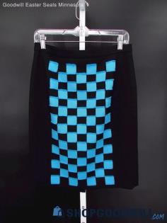 Vintage Carlisle Women's Black/Blue Checkered Straight Skirt SZ 4