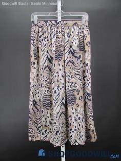 Natalie Women's Vintage Navy/Tan/White Animal Print Midi Skirt SZ 8