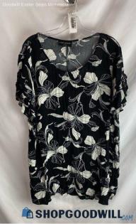 Lane Bryant Women's Black/White Floral Print Blouse - Sz 24L