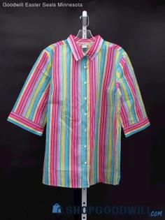 Vintage American Sweetheart Women's Pastel Multicolor Button Up Shirt Size L