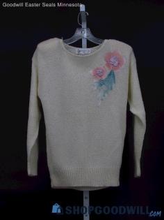 Vintage Barbra Sue Women's Shimmering Pearl Knit Floral Sweater Size S