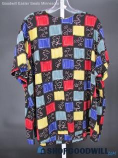 Basics Nancy II Women's Vintage Black/Multicolor Checker Blouse SZ 22WP