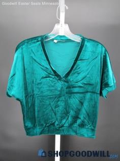 Women's Vintage Dark Green Velvet Cropped V-Neck T-Shirt SZ M