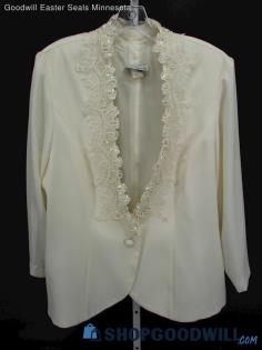 Karen Miller Women's Vintage White Applique Pearl Blazer SZ 20W