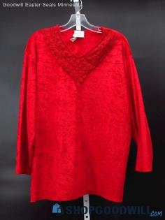 Vintage Bentley Women's Red Crushed Velvet Lace Collar Blouse Size L