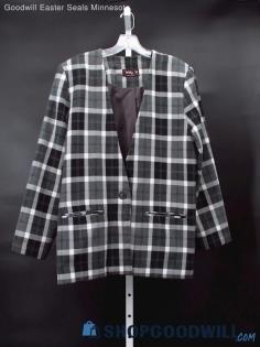 Vintage Christy Girl Women's Greyscale Plaid Jacket Cardigan Custom Size