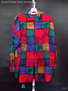 Vintage Le Caviar Women's Multicolor Watercolor Square Button Blouse Size 2X