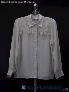 Vintage Kathy Che Women's Pale Ivory Pearl Lace Top Blouse Size 10P