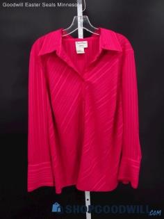 Vintage Fred David Women's Fuchsia Long Sleeve Button-Up Blouse SZ XL