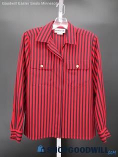 Joan Leslie Women's Vintage Red/Navy Striped Button-Up Blouse SZ 4P