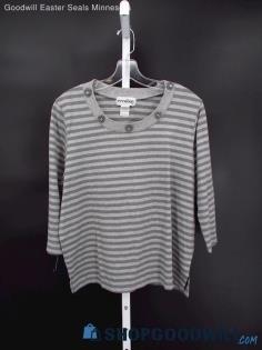 Vintage Ecobay Women's Grey/White Stripe 3/4 Sleeve Shirt SZ L