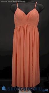 Azazie Women's Coral Pink Pleated V Neck Thigh Slit Column Formal Gown SZ 12