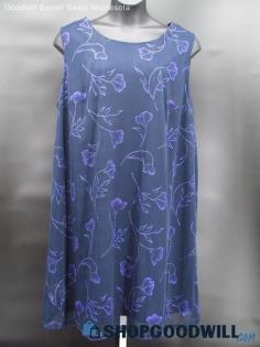 VTG Fashion Bug Women's Midnight Blue Glitter Floral Scoop Neck Dress Size 24W