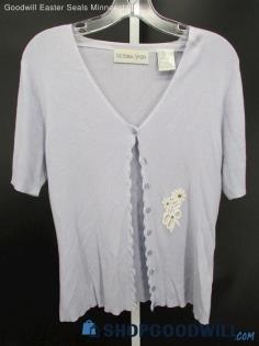 Victoria Sport Women's Vintage Light Blue Short Sleeve Cardigan SZ M