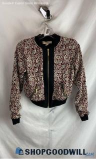 Michael Kors Women's Heather Red/White Paisley Pattern Crop Sweater - Sz XS