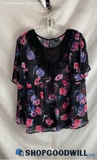 Torrid Women's Black/Pink Floral Print Blouse - Sz 0