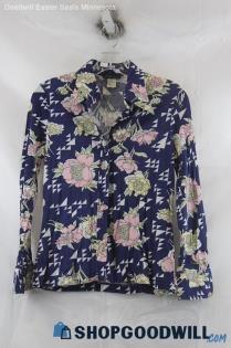 Panther Women's Navy Multicolor Floral Print Button Up Shirt SZ 13/14