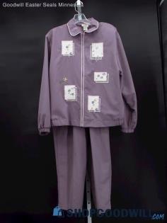 Vintage Teddi Women's Lavender Floral Stamp Track Suit Size PL Top PM Bottom