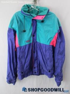 Columbia Men's Vtg Green/Purple Radial Sleeve Full Zip Windbreaker Jacker SZ M