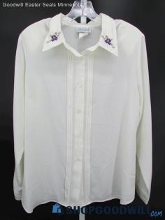 Jantzen Classics Women's Vintage White & Purple Embroidered Blouse SZ 12