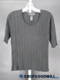 August Silk Women's Black Silk Ribbed 1/2 Sleeve T-Shirt SZ L