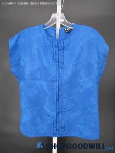 Claudia Women's Vintage Blue Silk Jacquard Flowers Sleeveless Blouse SZ M