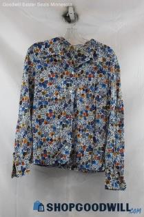 Unbranded Women's Blue Multicolor Pattern Button Up Shirt