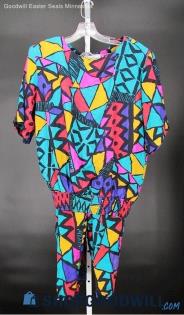 Stewart Sport Women's Vtg Multicolor Geo Pattern Athletic 2 Pc SZ Top M/ Pants L