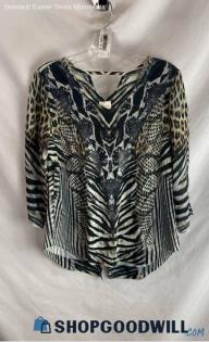 Chico's Women's White/Black Zebra Print Blouse - Sz S