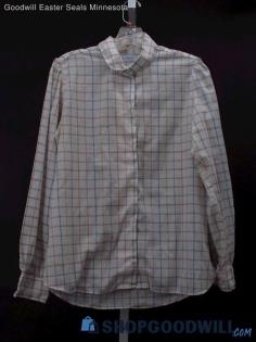 Vintage Karman Women's White/Pastel Windowpane Print Button Up Shirt Size 13/14