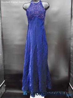 Vintage Women's Indigo Shimmering Glittering Halter Trumpet Dress Custom Size