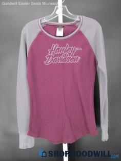 Harley-Davidson Women's Grey/Purple Waffle Knit Long Sleeve T-Shirt SZ M