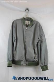 GUESS Mens Gray/Olive Satin Bomber Jacket Sz M