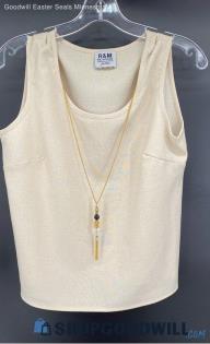 R & M Richards Petite Women's Beige Tank w/Attached Necklace