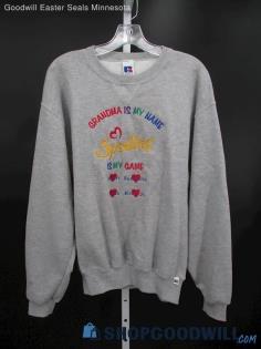 Vintage Russell Athletic Women's Grey Embroidered Crewneck Sweater SZ M