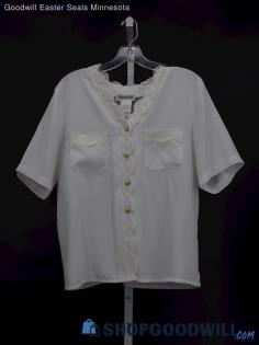 Vintage Christie+Jill Women's White Lace Trim Button Down Blouse Size 10