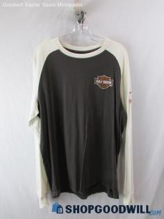 Harley-Davidson Carroll Men's Cream/Grey Embroidered Long Sleeve T-Shirts SZ L