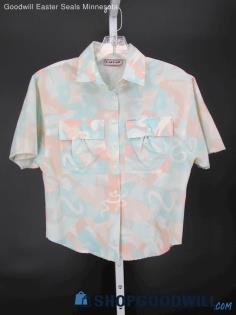 Cabrais Women's Vtg Multicolor Pastel Abstract Print SS Button-Up Shirt SZ M