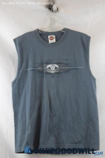 Harley Davidsons Mens Steel Blue Cut Off Shirt SZ L