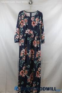 Unbranded Womens Navy Floral Maxi Dress Sz