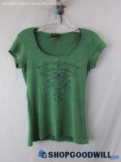 Harley-Davidson Women's Green Rhinestone Scoop Neck Baby T-Shirt SZ M