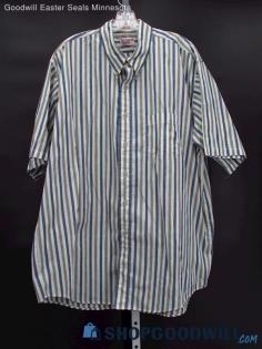 Richard's Room Men's Ivory/Blue/Green Stripe Oxford Short Sleeve Shirt Size XL